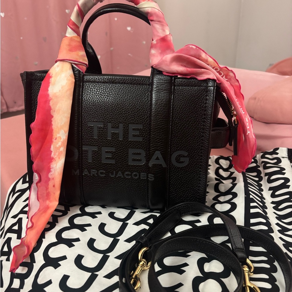 Marc Jacobs Black Tote with Pink Scarf Accent